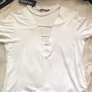 Boohoo Cage Front Choker Tee